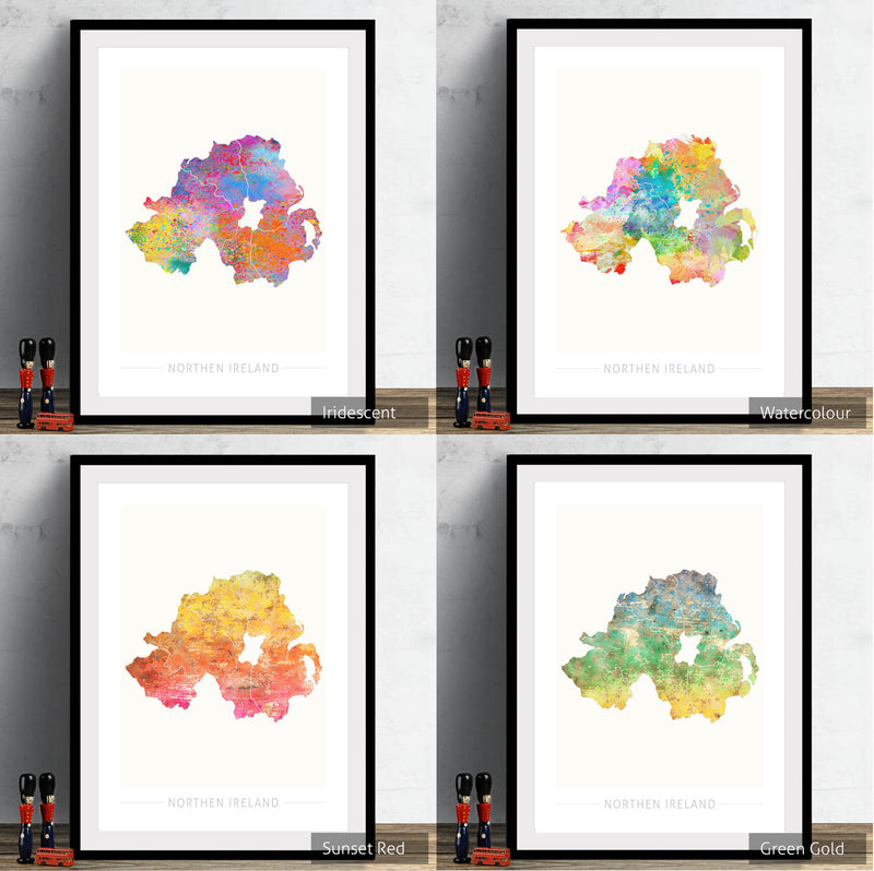 Northern Ireland Map: Country Map of Northern Ireland - Sunset Series Art Print