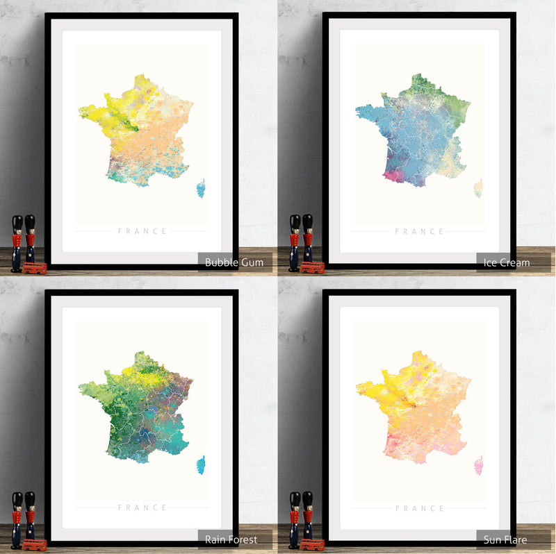 France Map: Country Map of France  - Nature Series Art Print