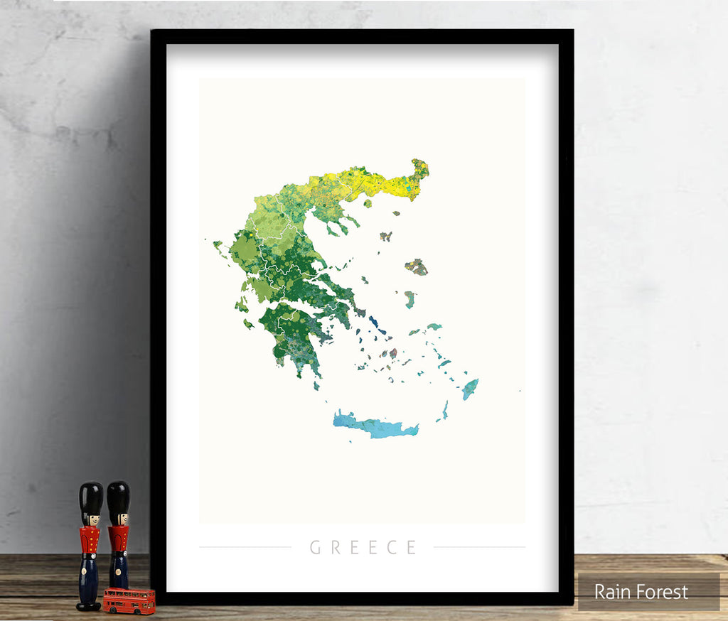 Greece Map: Country Map of Greece  - Nature Series Art Print