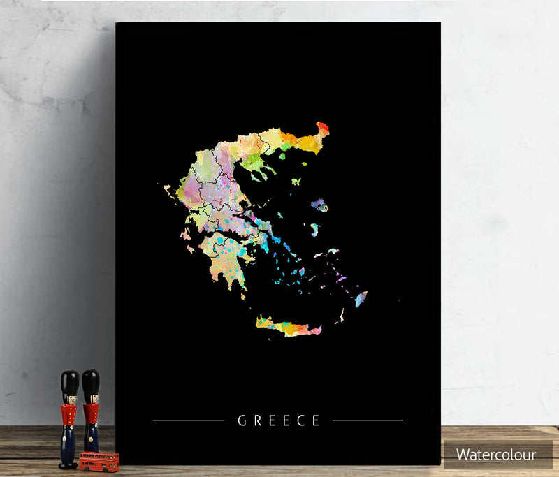 Greece Map: Country Map of Greece - Sunset Series Art Print
