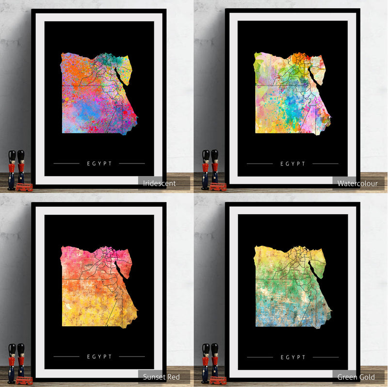 Egypt Map: Country Map of Egypt - Sunset Series Art Print