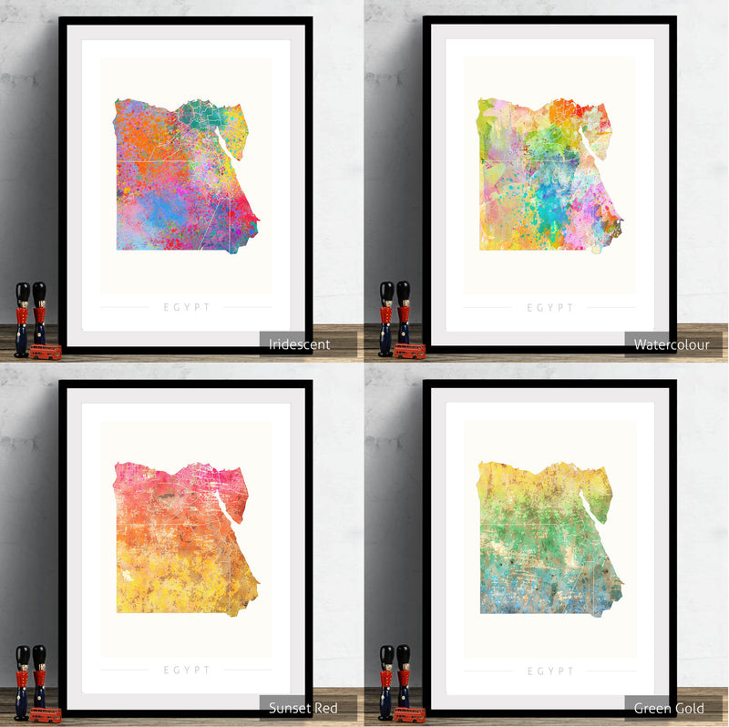 Egypt Map: Country Map of Egypt - Sunset Series Art Print