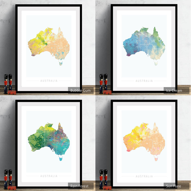 Australia Map: Country Map of Australia  - Nature Series Art Print