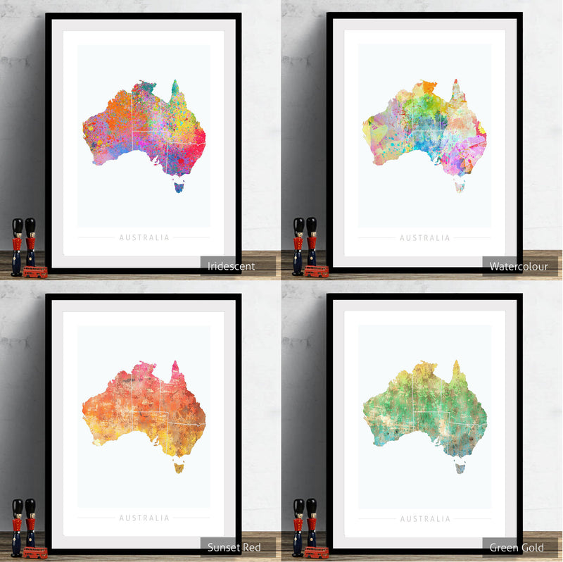 Australia Map: Country Map of Australia - Sunset Series Art Print