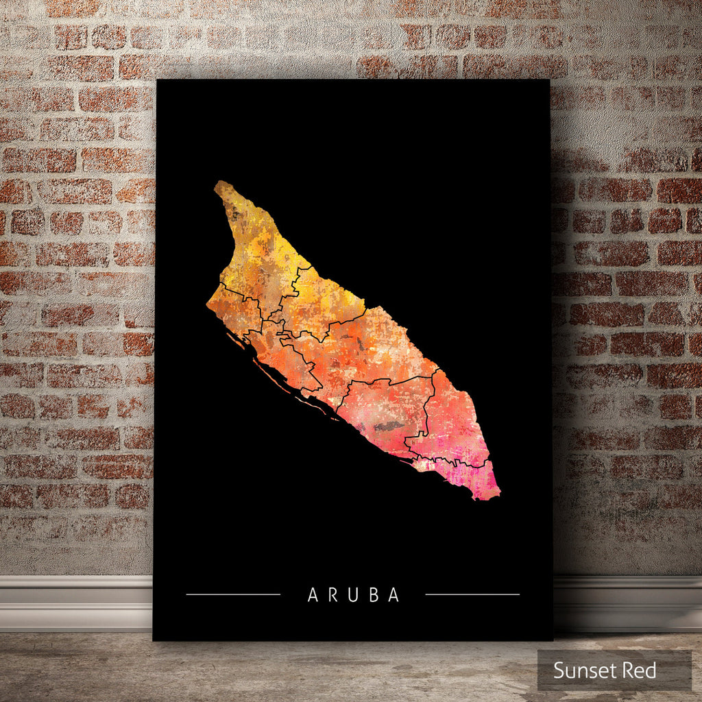 Aruba Map: Country Map of Aruba - Sunset Series Art Print