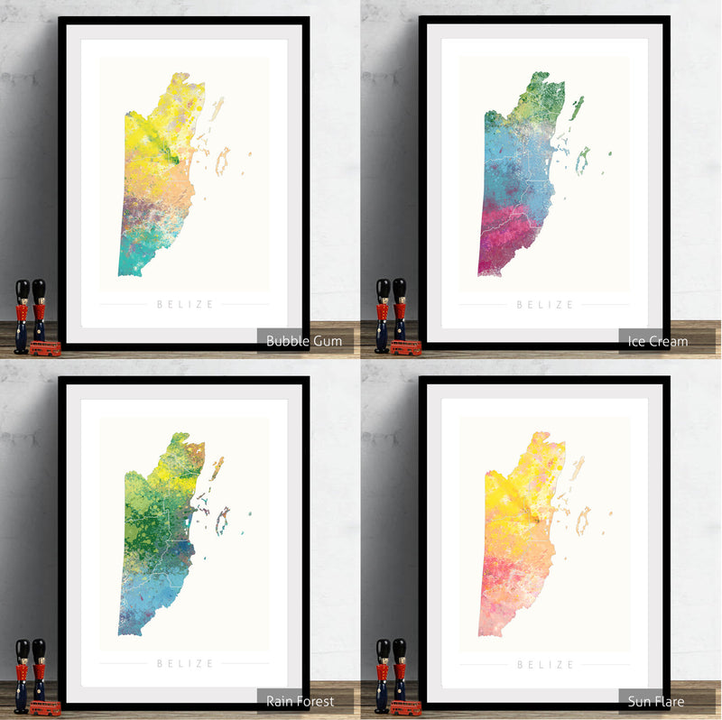 Belize Map: Country Map of Belize  - Nature Series Art Print