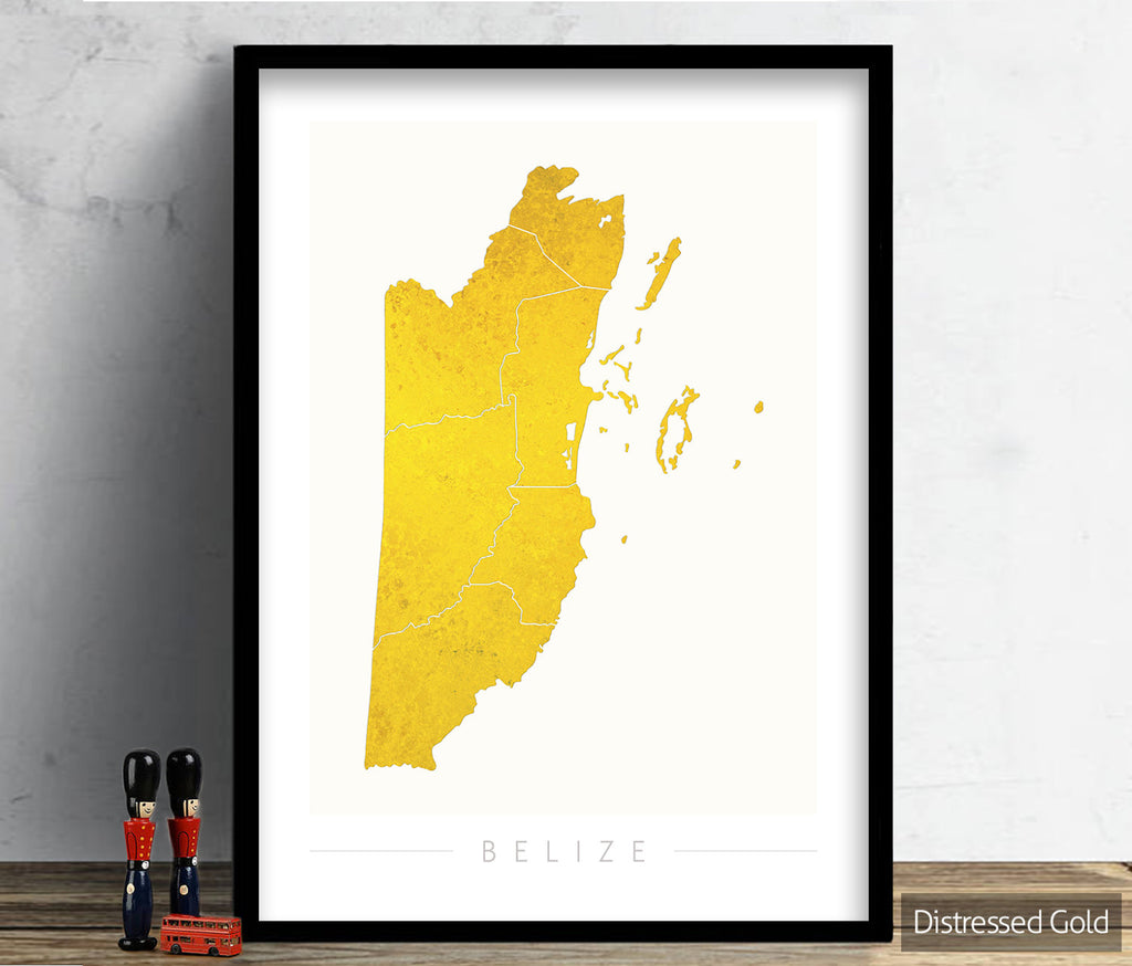 Belize Map: Country Map of Belize - Colour Series Art Print