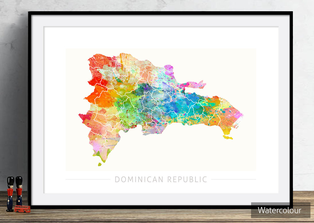 Dominican Republic Map: Country Map: Sunset Series Art Print