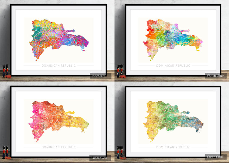 Dominican Republic Map: Country Map: Sunset Series Art Print