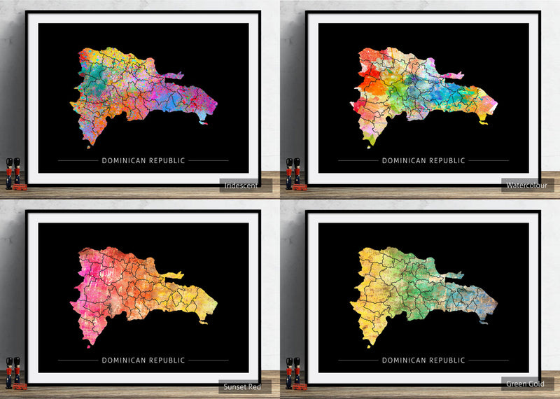 Dominican Republic Map: Country Map: Sunset Series Art Print