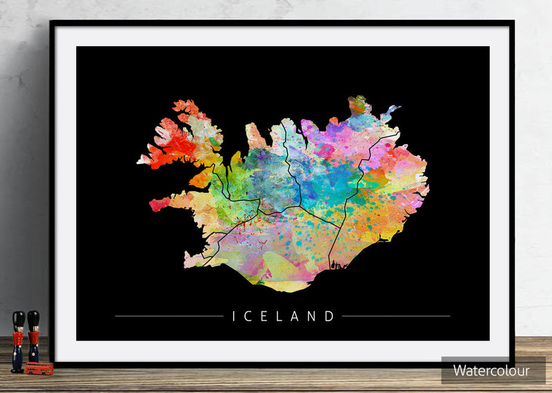 Iceland Map: Country Map of Iceland - Sunset Series Art Print