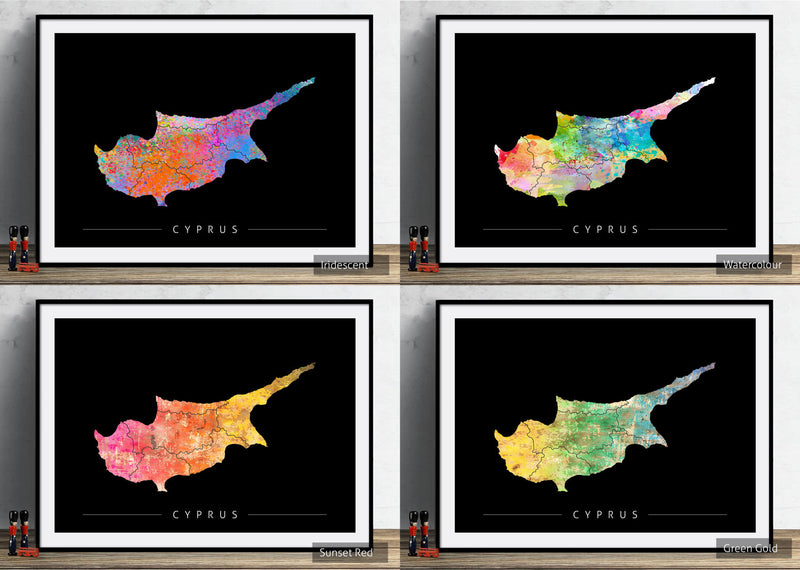Cyprus Map: Country Map of Cyprus - Sunset Series Art Print