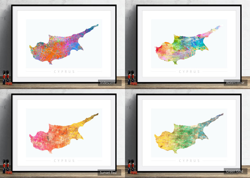 Cyprus Map: Country Map of Cyprus - Sunset Series Art Print