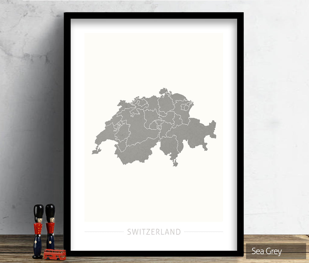Switzerland Map: Country Map of Switzerland - Colour Series Art Print
