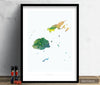 Fiji Map: Country Map of Fiji  - Nature Series Art Print