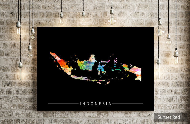 Indonesia Map: Country Map of Indonesia - Sunset Series Art Print