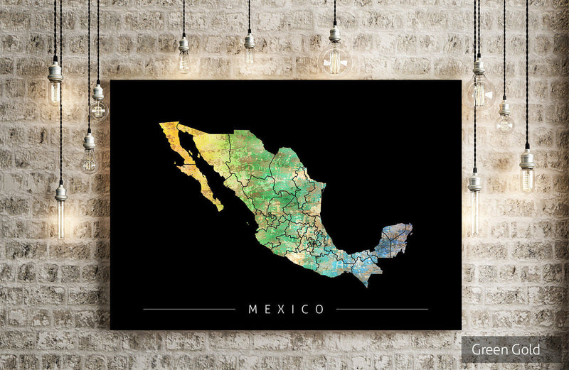 Mexico Map: Country Map of the Mexico - Sunset Series Art Print