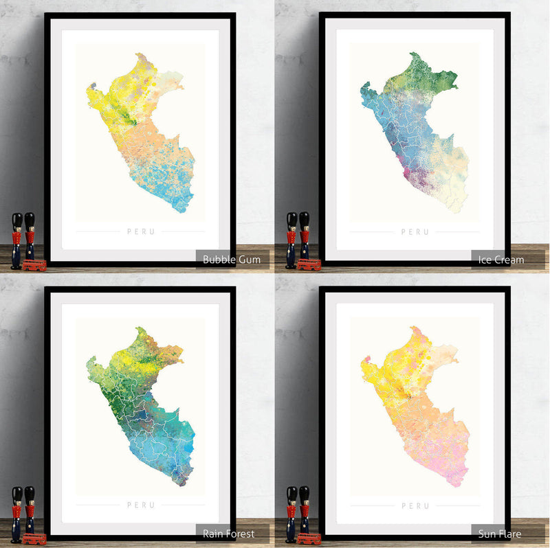 Peru Map: Country Map of Peru - Nature Series Art Print