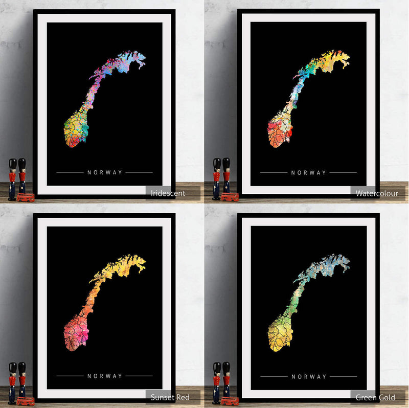 Norway Map: Country Map of the Norway - Sunset Series Art Print