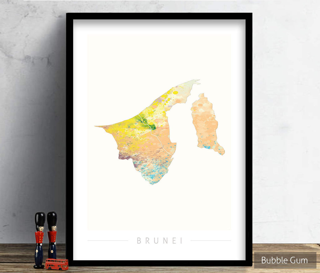 Brunei Map: Country Map of Brunei - Nature Series Art Print