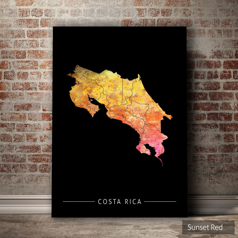Costa Rica Map: Country Map of Costa Rica - Sunset Series Art Print