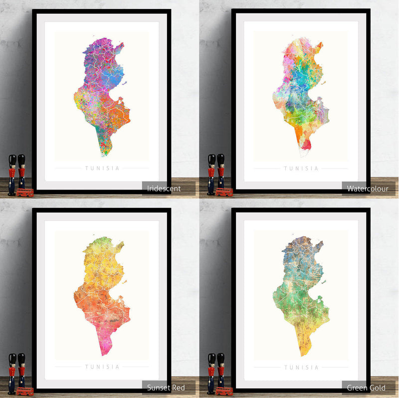 Tunisia Map: Country Map of Tunisia - Sunset Series Art Print