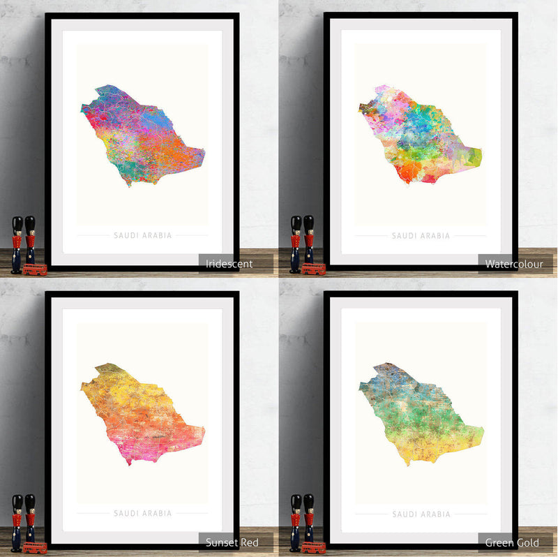 Saudi Arabia Map: Country Map of Saudi Arabia - Sunset Series Art Print