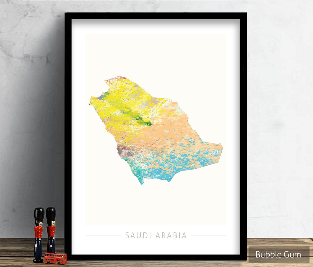 Saudi Arabia Map: Country Map of Saudi Arabia - Nature Series Art Print