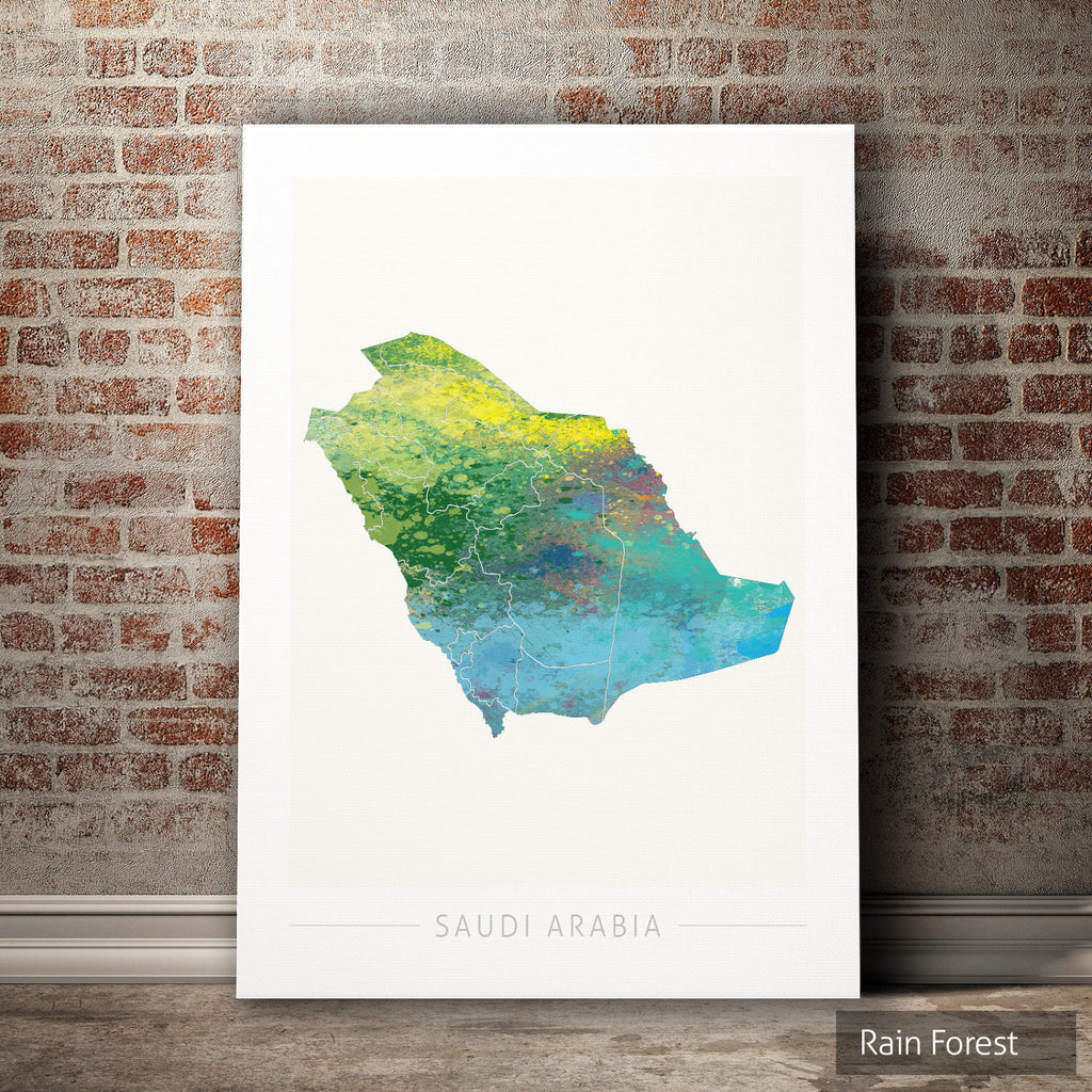 Saudi Arabia Map: Country Map of Saudi Arabia - Nature Series Art Print