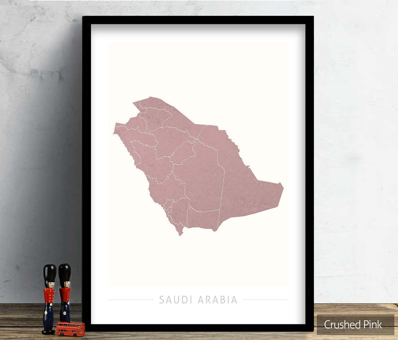 Saudi Arabia Map: Country Map of Saudi Arabia - Colour Series Art Print