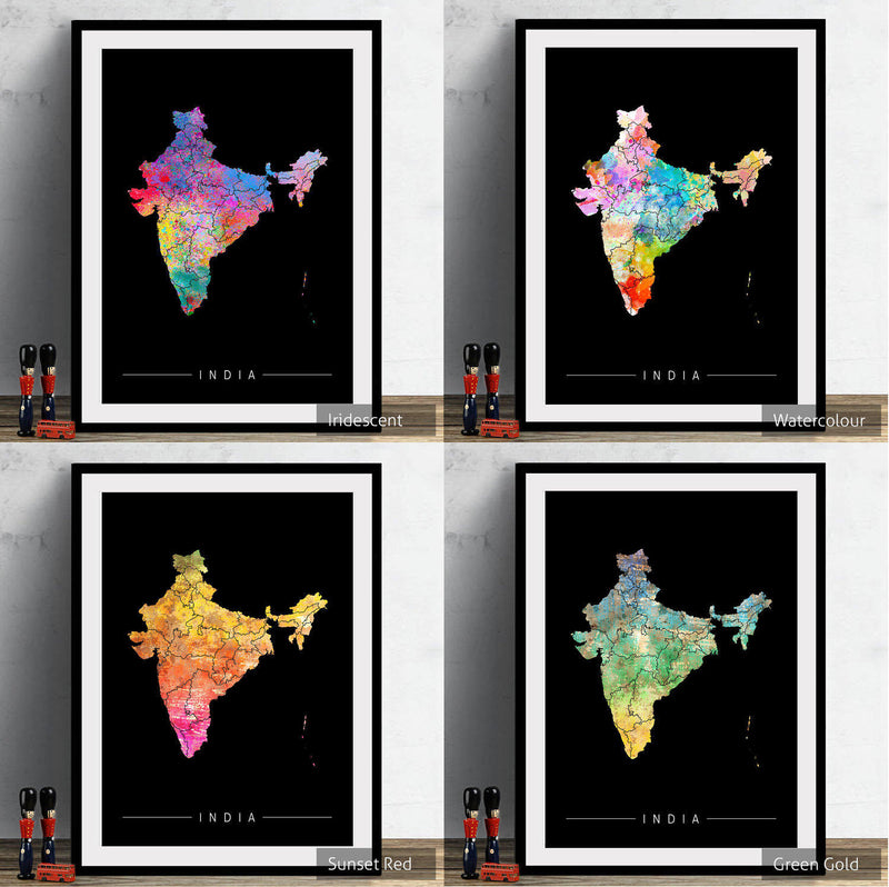 India Map: Country Map of India - Sunset Series Art Print