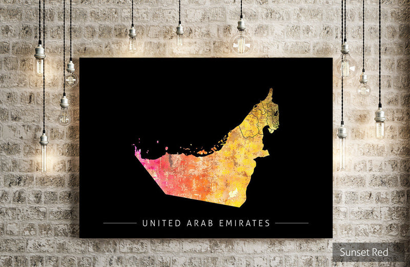 United Arab Emirates Map: Country Map: Sunset Series Art Print