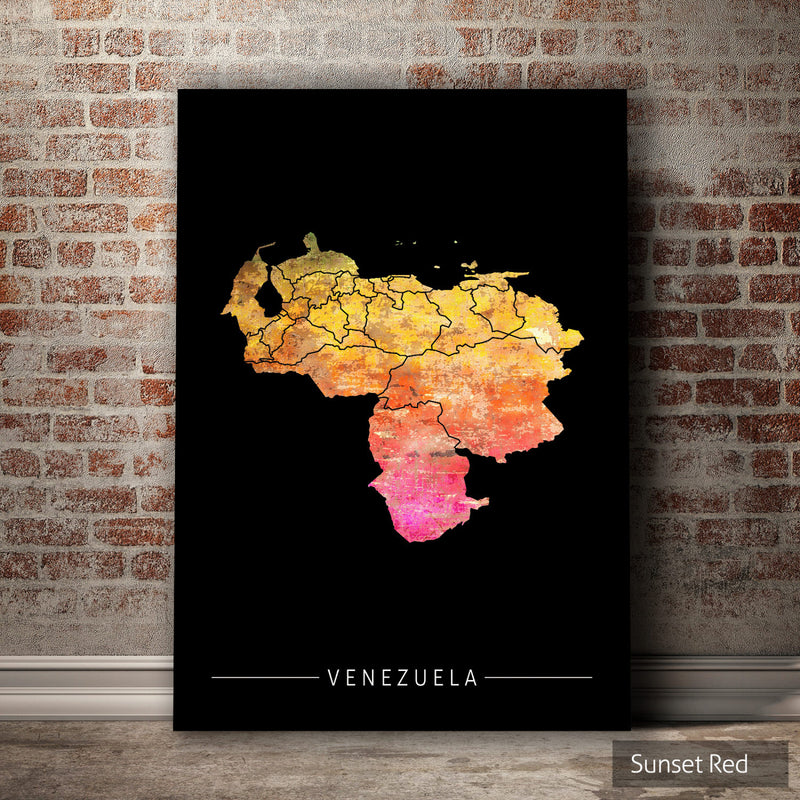 Venezuela Map: Country Map of Venezuela - Sunset Series Art Print