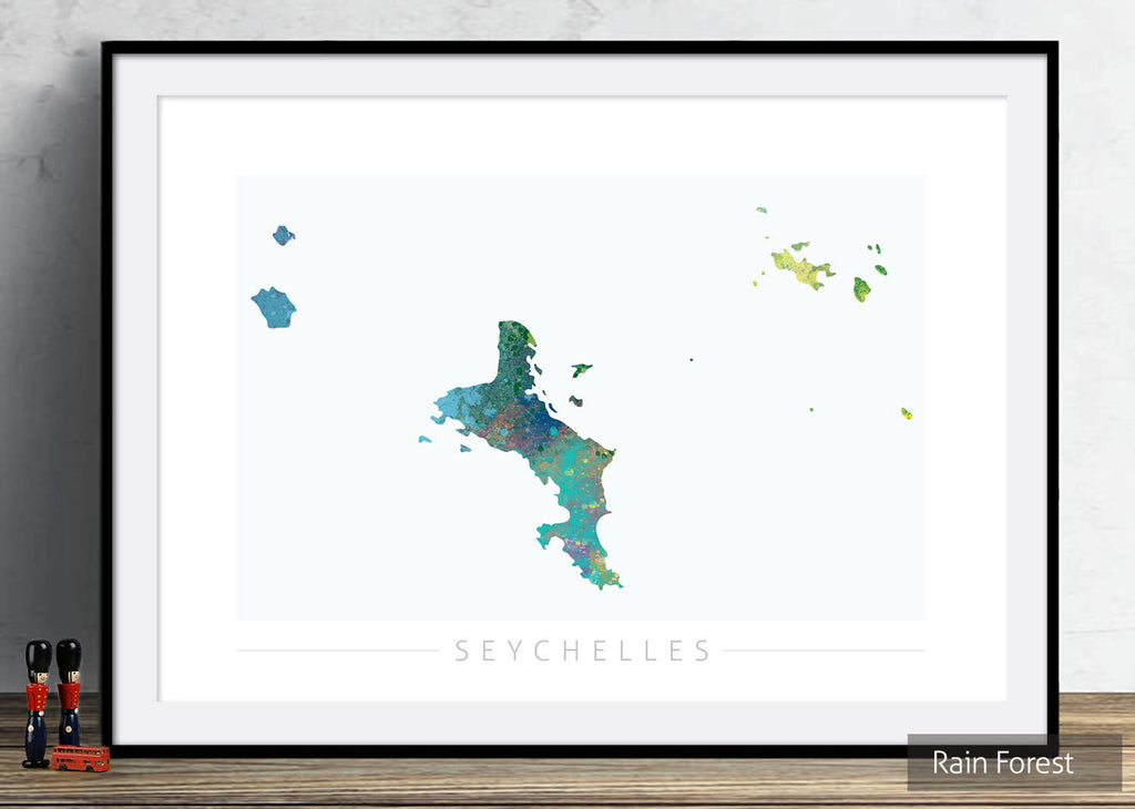 Seychelles Map: Country Map of Seychelles  - Nature Series Art Print