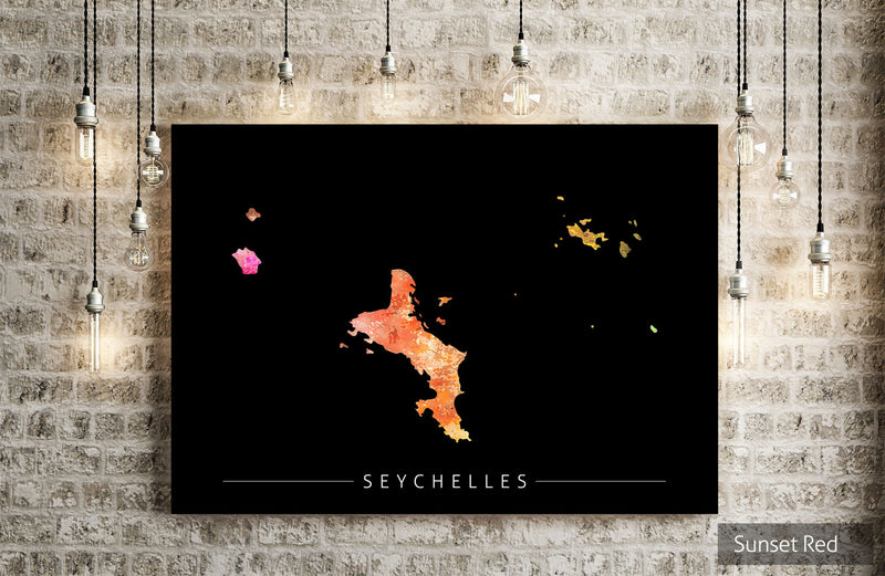 Seychelles Map: Country Map of Seychelles - Sunset Series Art Print