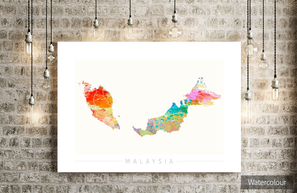 Malaysia Map: Country Map of Malaysia - Sunset Series Art Print