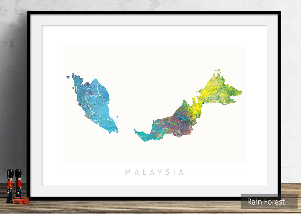 Malaysia Map: Country Map of Malaysia  - Nature Series Art Print