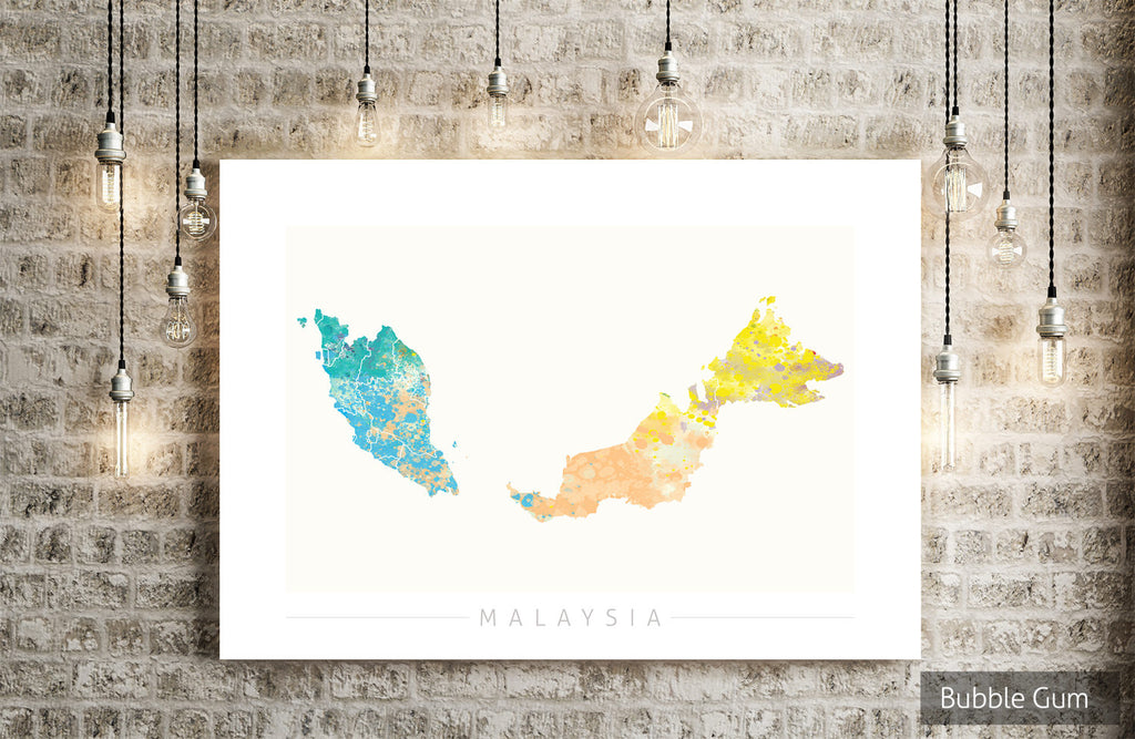 Malaysia Map: Country Map of Malaysia  - Nature Series Art Print