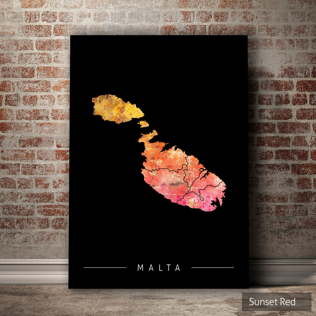 Malta Map: Island Map of Malta - Sunset Series Art Print