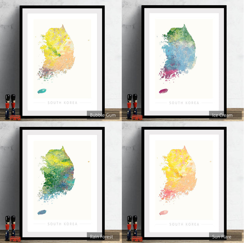 South Korea Map: Country Map of South Korea - Nature Series Art Print