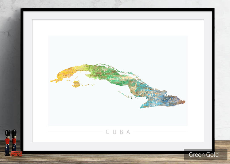 Cuba Map: Country Map of Cuba - Sunset Series Art Print