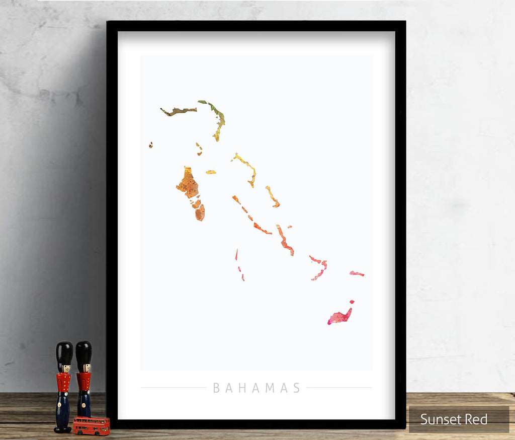 Bahamas Map: Island Map of the Bahamas - Sunset Series Art Print