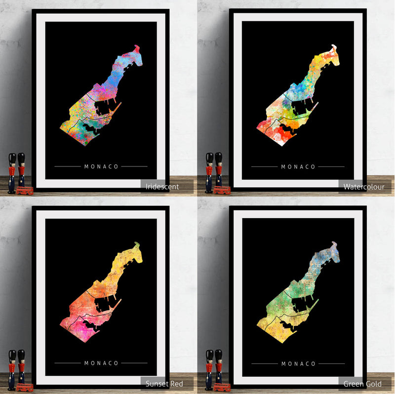 Monaco Map: Country Map of Monaco - Sunset Series Art Print