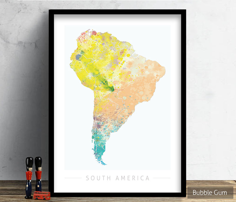 South America Map: Continental Map of South America - Nature Series Art Print
