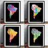 South America Map: Continental Map of South America - Sunset Series Art Print