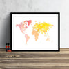 World Map: Watercolor Illustration Wall Art - Sun Flare Theme