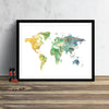 World Map: Watercolor Illustration Wall Art - Green Gold Theme