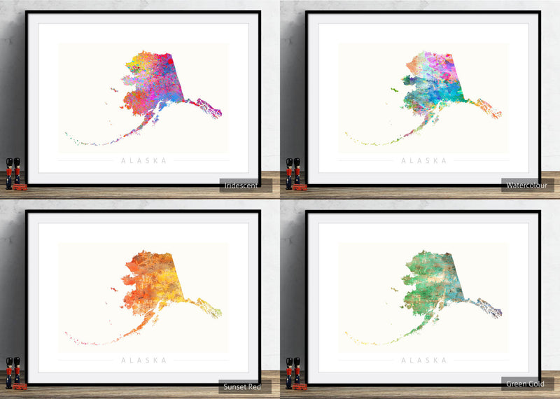 Alaska Map: State Map of Alaska - Sunset Series Art Print