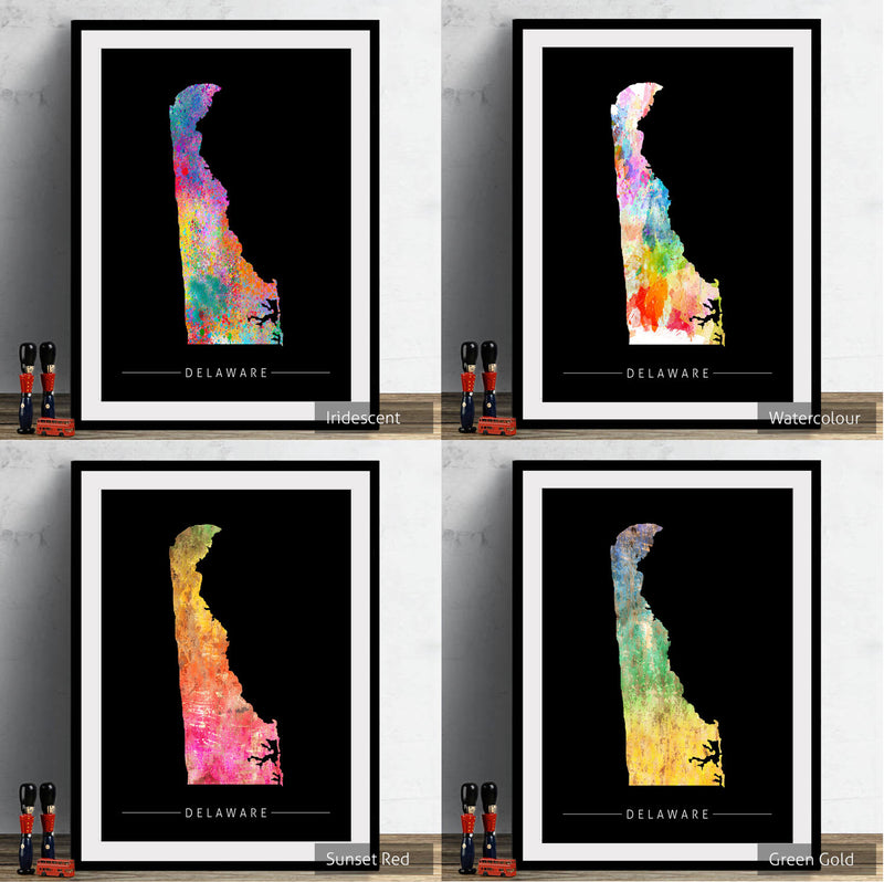 Delaware Map: State Map of Delaware - Sunset Series Art Print