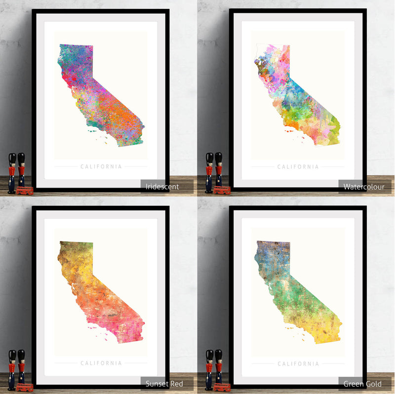 California Map: State Map of California - Sunset Series Art Print